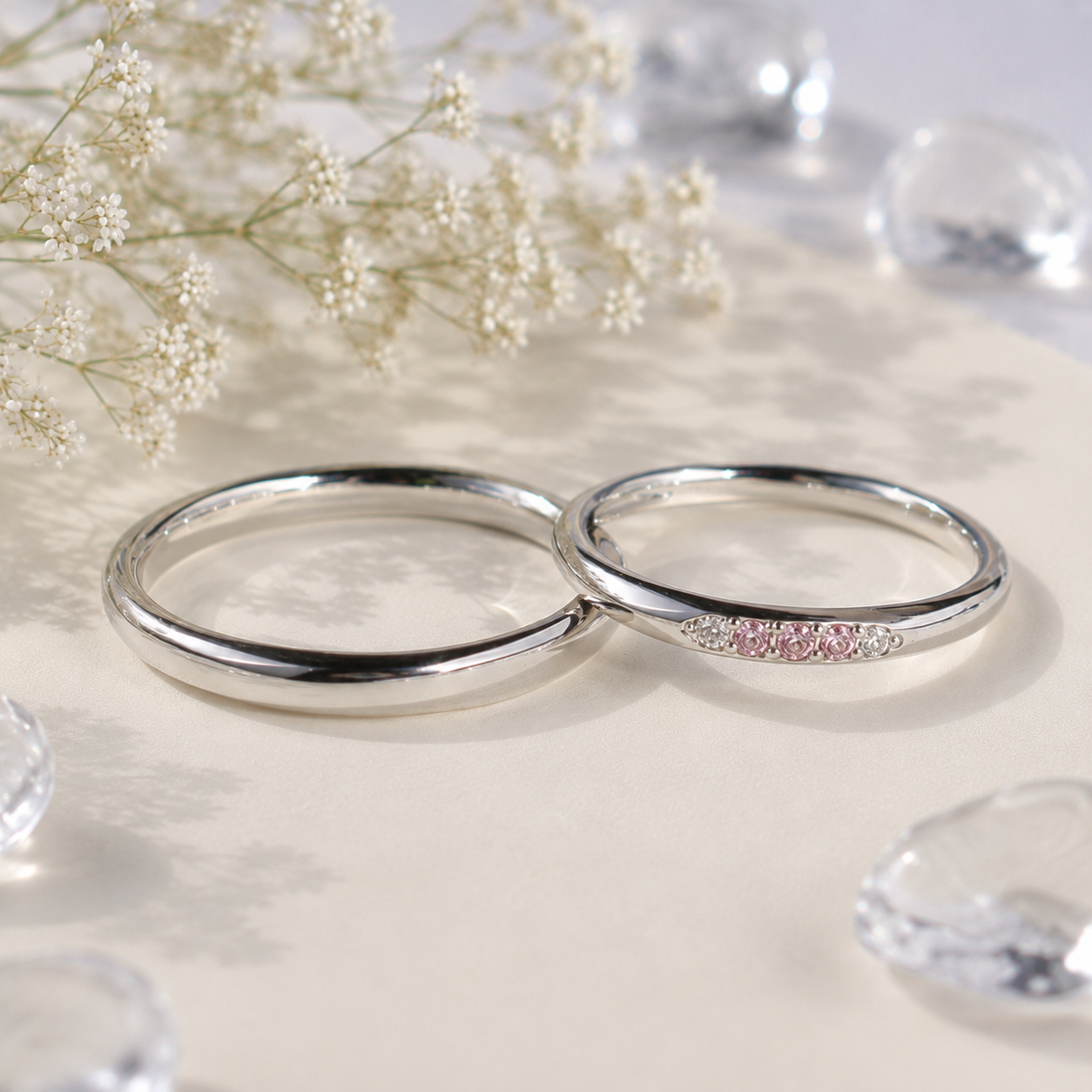 Flerスターチス結婚指輪　ピンクダイヤ入りのグラデーション