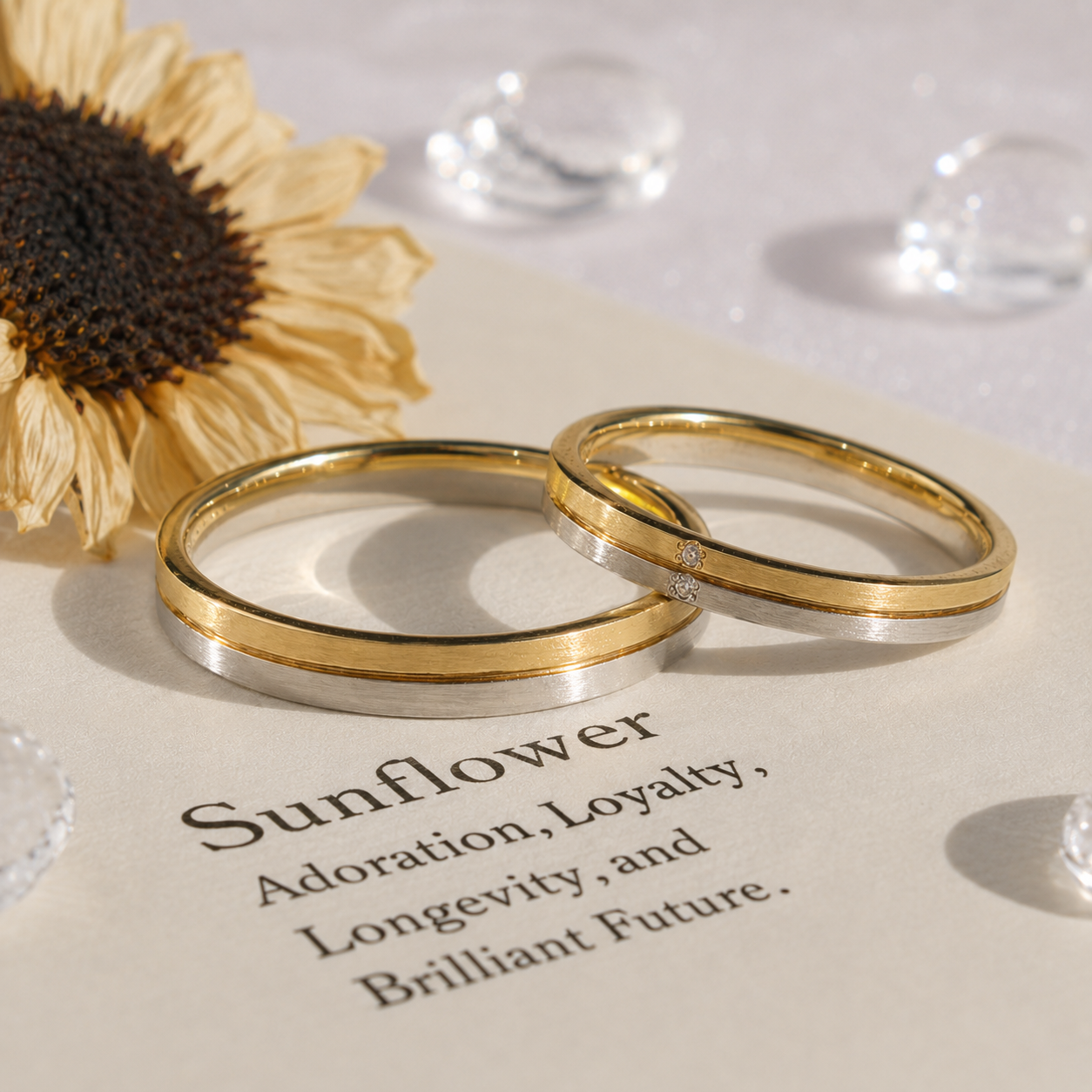 ひまわりの結婚指輪　コンビネーションリング