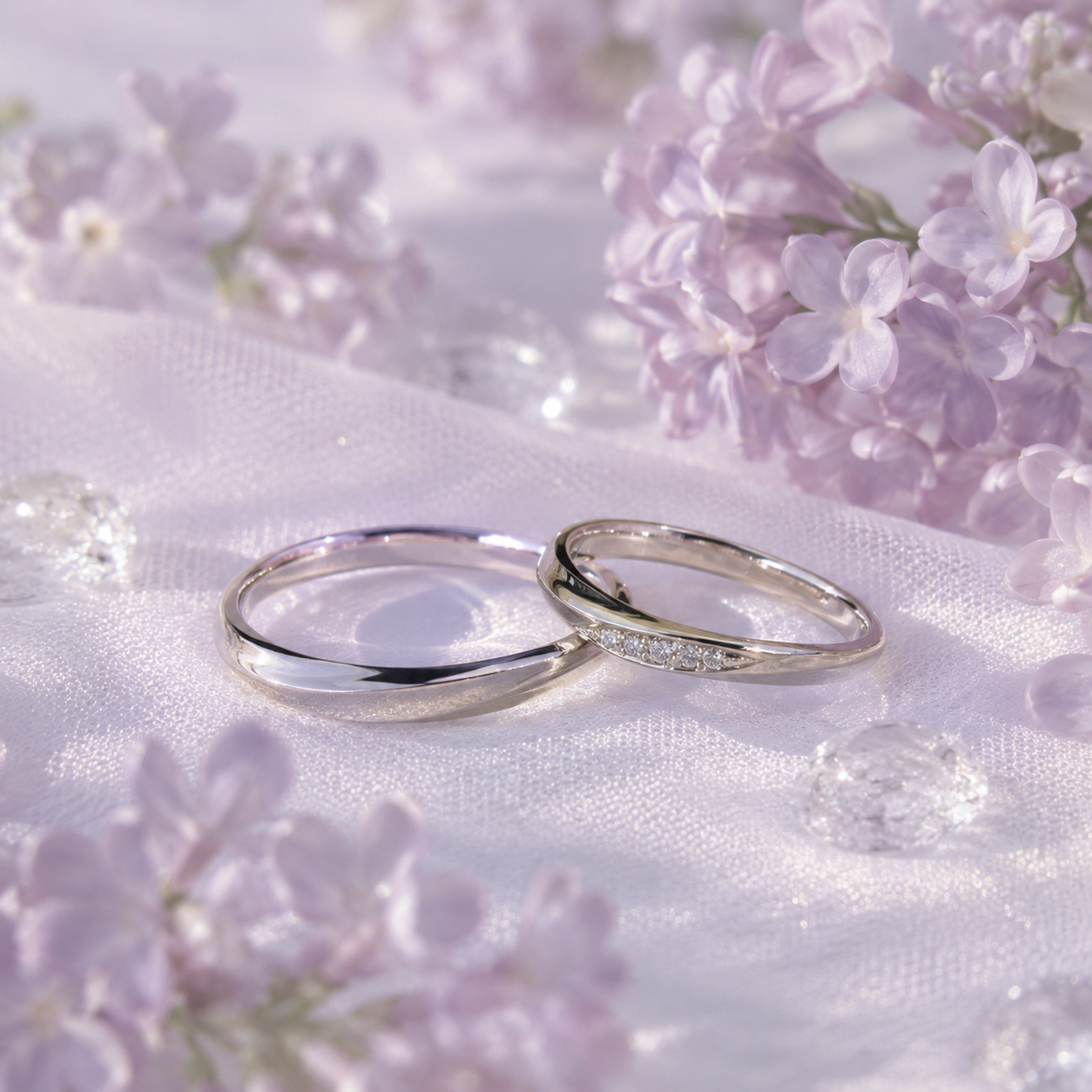 ライラックの結婚指輪　ウェーブラインのやわらかな着け心地