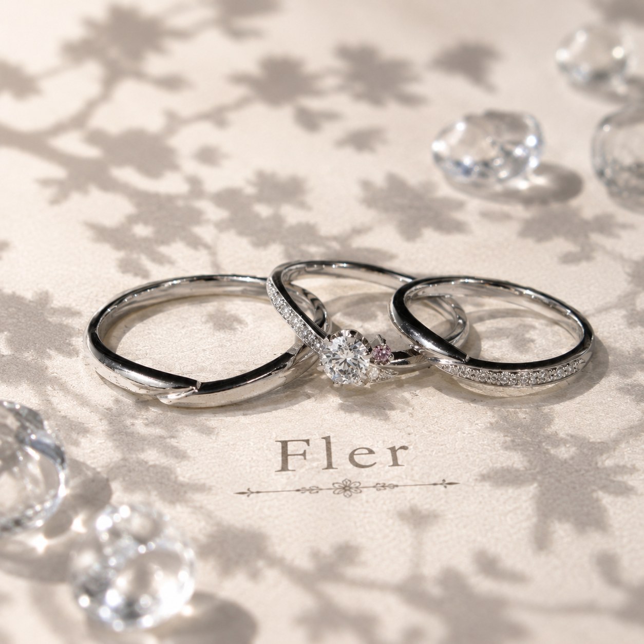 デルフィニョンの結婚指輪と婚約指輪のセットリング