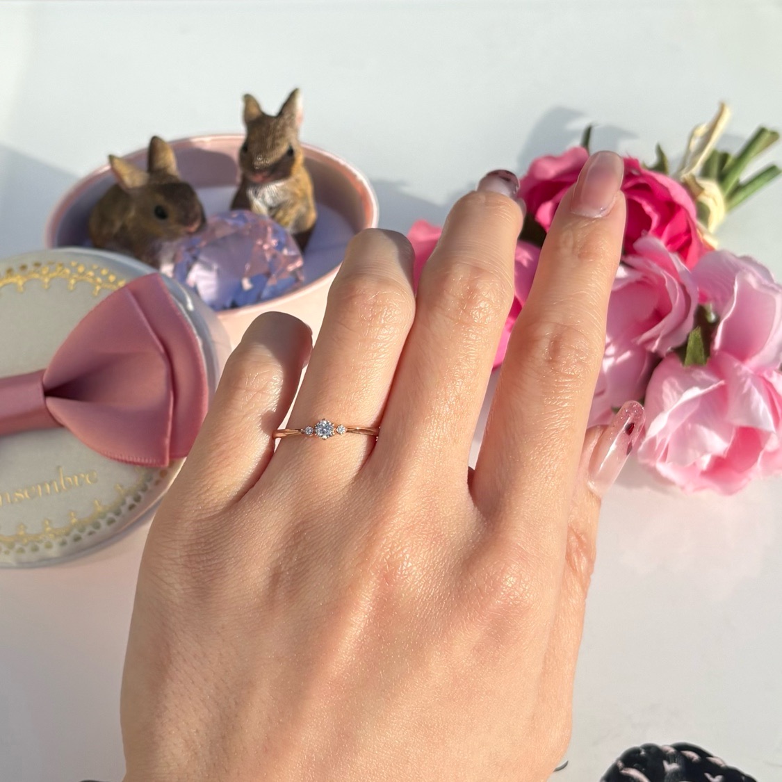 インセンブレK18ピンクゴールドの婚約指輪 アンティーク調