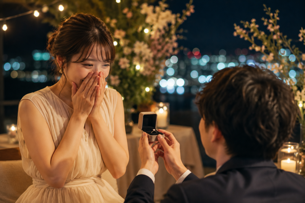 夜景の中でプロポーズ