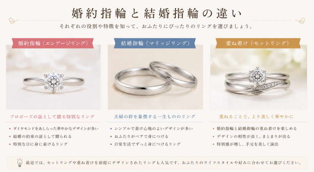 結婚指輪と婚約指輪の違いを説明