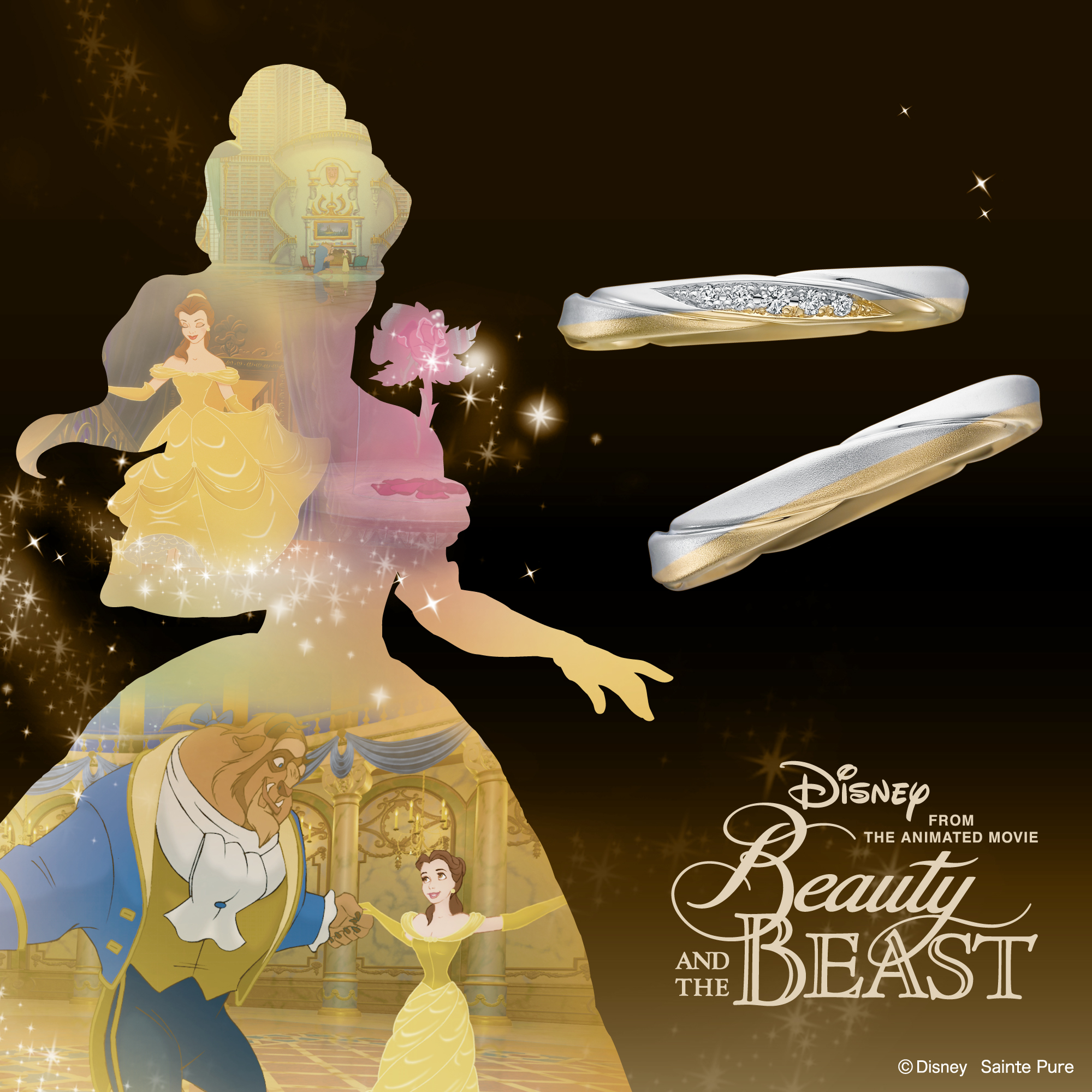 ディズニー「美女と野獣」Rose Line Last Rose(ラスト・ローズ)の結婚指輪|プラチナとイエローゴールドのコンビデザイン