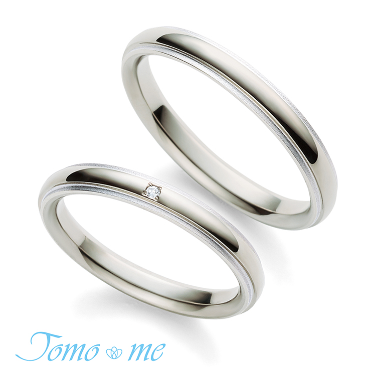 Tomo me(トモミ)issho(いっしょ)の結婚指輪|丸みのある柔らかなフォルムと一石のダイヤモンドが特徴の鍛造マリッジリング